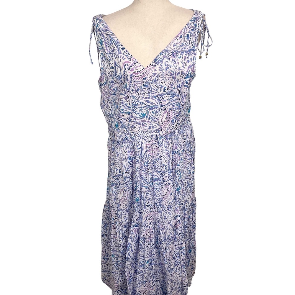 Talbots Sundress Womens 14 Blue Purple Paisley Boho Coastal Cottagecore Maxi‎
